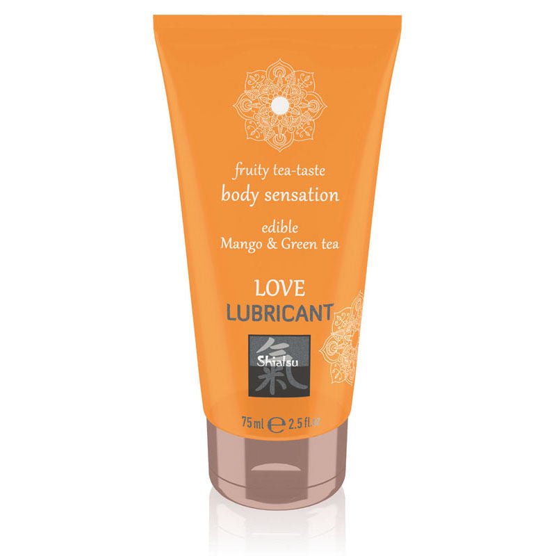 Shiatsu love - edible water-based lubricant - Product front view, mango and green tea  | Flirtybay.com.au